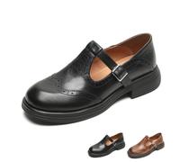 RuiWise Chaussures Rétro Oxfords À Talon Bas Et Sangle en T pour Femmes | Mocassins HabilléS à Bout Rond En Cuir Souple, Conception PerforéE LéGèRe Et Respirante