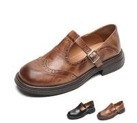 RuiWise Chaussures Rétro Oxfords À Talon Bas Et Sangle en T pour Femmes | Mocassins HabilléS à Bout Rond En Cuir Souple, Conception PerforéE LéGèRe Et Respirante