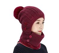 RUIXIA Cagoule Tricoté Femme Balaclava Femme Cagoule Moto Cache Cou Cache Oreille Bonnet Tricoté avec Pompon Bonnet avec Tour de Cou Hiver Cagoule pour Vélo Ski Randonnée Montagne Camping