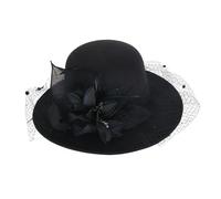 RUIXIA Chapeau Derby en Feutre Chapeau Fedora Large Bord à Voilette Décoré de Fleurs Bonnet Élégant Vintage Style des Années 1920 pour l'Église Cocktail Mariage Cérémonie