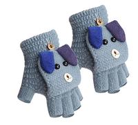 RUIXIA Gants Enfant pour Fille Garçon 5-10 Ans,Mitaine Mode Hiver Automne en Laine Moufles Demi-Doigt Tricoté Tordu Clamshell Double Gants Chauds Epais pour Hiver Automne Noël Cadeau (Bleu1)