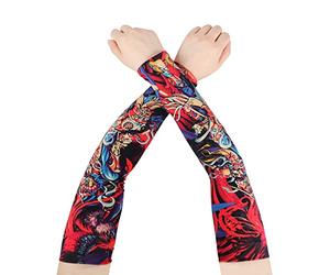 RUIXIA Manches Faux Tatouage Manchettes de Bras en Polyester et Elasthanne Manches Anti-UV pour Homme Femme Manchons Anti Soleil Manchette Refroidissement pour Cyclisme Golf Conduite Pêche