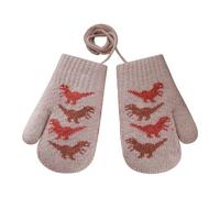 RUIXIA Mitaines de Dinosaures d'hiver Chaudes Gants Hiver pour Bébé 0 à 3 ans Moufle Anti-perte avec Corde Gants Tricoté Mignon Doublure Polaire Thermique Pour Fille Garçon