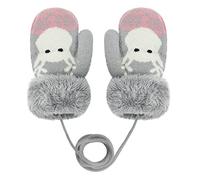 RUIXIA Moufle Hiver Fille Garçon Moufle Epais Enfant Gant Tricoté avec Ficelle Gant Chaud Moufle Mignon en Motif de Cartoon pour Enfants de 3 Ans (Gris(cerf))