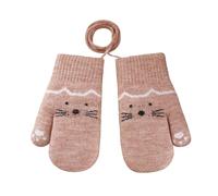 RUIXIA Moufles d'Hiver pour Bébé 0 à 3 ans Mitaines Tricoté Mignon Motif de Chat Moufle avec Corde Mitaines Doublure Polaire Thermique