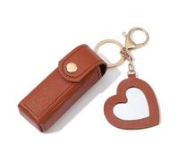 RUIXIAOXI Porte-chapstick en cuir synthétique avec miroir en forme de cœur, organiseur de rouge à lèvres portable, étui pour gloss à lèvres, baume à lèvres, porte-clés pour femmes et filles, café