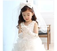 RUIXIB Voile Mariée pour Enfant Fille - Deux Couches Décoré de Perles Artificielles avec Serre-Tête Noeud de Papillon - Déguisement Mariage