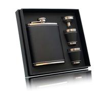 RUIXUE Flasque a Alcool de poche pour spiritueux et whisky,7 oz / 200 ml, Flasque en acier inoxydable noir,fiole alcool,Avec 2 tasses et 1 entonnoir,flasque whisky pour excursion, voyage.