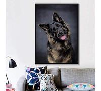 RUIYANMQ toile tableau noir et blanc berger allemand animal poster tableau mural décoration salon Fc59Km 40X60Cm Sans cadre