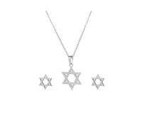 RUIZHEN Ensemble collier et boucles d'oreilles en acier inoxydable pour femme Motif étoile de David Argenté