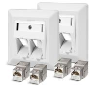RUIZHI 2-Port CAT 7 Lot de 2 prises réseau encastrées 10 Gbit/s Keystone RJ45 - Prise de raccordement Ethernet LAN - Prise de données blindée pour câble réseau - Câble de pose - Blanc (2 pièces)