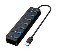 RUIZHI Hub USB 3.0 avec 7 ports, barre USB, hub USB Active 3.0 avec interrupteurs d'alimentation LED ON/OFF individuels pour MacBook, ordinateur portable, PC, USB et autres appareils