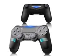 RUIZHI Manette pour P-S4 LED RGB - Contrôleur Sans Fil pour Playstation-4 compatible avec P-S4/Pro/Slim/PC, Double Vibration, 6 Axes, 1000mAh Batterie, Câble Mirco USB[1 Pack, Noir]