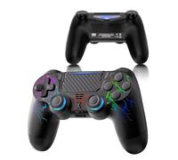 RUIZHI Manette pour P-S4 RGB LED - Contrôleur Sans Fil pour Playstation-4 compatible avec P-S4/Pro/Slim/PC, Double Vibration, 6 Axes, 1000mAh Batterie, Câble USB-C [1 Pack, Noir]