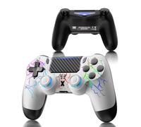 RUIZHI Manette pour P-S4 RGB LED - Contrôleur Sans Fil pour Playstation-4 compatible avec P-S4/Pro/Slim/PC, Double Vibration, 6 Axes, 1000mAh Batterie, Câble USB-C [1 Pack, Blanc]