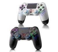 RUIZHI Manette pour P-S4 RGB LED - Contrôleur Sans Fil pour Playstation-4 compatible avec P-S4/Pro/Slim/PC, Double Vibration, 6 Axes, 1000mAh Batterie, Câble USB-C [2 Pack, Noir + Blanc]