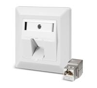 RUIZHI Prise réseau 1 port CAT 7 encastrée universelle, 10 Gbit/s, Keystone RJ45, prise encastrée, Ethernet, LAN, boîte de jonction, prise de données, blindée, pour câble réseau, câble de pose, blanc