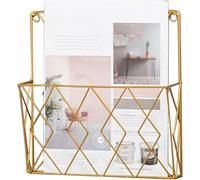 Ruizigeml Wall Mounted Document Holder, Magazine Rack, Metal Magazine Rack, Literature Storage Shelf, for Home, Office, Waiting Room, School (Gold)