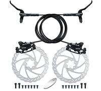 RUJOI Kit de frein à disque hydraulique avec étrier de pression d'huile en aluminium et levier de frein en alliage d'aluminium, 2 rotors de 140 mm, ajusteur de coussinet pour vélo de route, VTT.