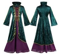 Rukjmqi Pocus Winifred Costume de sorcière verte et velours pour femme - Robe de sorcière en velours - Costume de Winifred Sanderson, sœurs C-o- Costume de sorcière pour adulte, Halloween, costumade