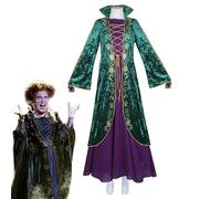 Rukjmqi Pocus Winifred Costume de sorcière verte et velours pour femme - Robe de sorcière en velours - Costume de Winifred Sanderson, sœurs C-o- Costume de sorcière pour adulte, Halloween, costumade