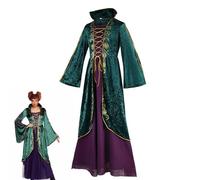 Rukjmqi Pocus Winifred Costume de sorcière verte et velours pour femme - Robe de sorcière en velours - Costume de Winifred Sanderson, sœurs C-o- Costume de sorcière pour adulte, Halloween, costumade