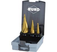 RUKO 101026TRO Jeu de forets étagés 3 pièces 4 - 12 mm, 4 - 20 mm, 4 - 30 mm HSS tige à 3 surfaces 1 set