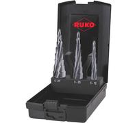RUKO 101087PRO Jeu de forets étagés 3 pièces 6 - 12 mm, 6 - 20 mm, 6 - 27 mm HSS tige à 3 surfaces 1 set