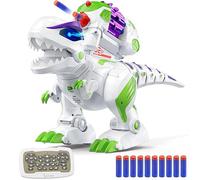 Ruko 8809 Robot Dinosaure RC T-Rex Programmable avec Yeux LED Vert | 50 mouvements programmables, marche et rugissement, tir de fléchettes, chant et danse, jouet dinosaure rechargeable 3-8 ans