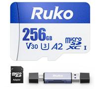 Ruko Carte micro SD 256 Go avec adaptateur et lecteur, A2, classe 10, UHS-I U3/V30, 4K UHD, jusqu'à 100 Mo/s de lecture, carte mémoire TF pour drones U11MINI 4K Series, appareils photo, consoles de