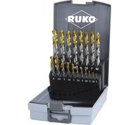 RUKO Jeu de forets hélicoïdaux DIN 338 type N, HSS-G avec revêtement de pointe TiN en cassette plastique - 25 pces - 2501215TRO