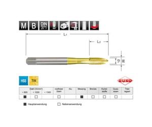Ruko Taraud machine droit entrée GUN DIN 376 HSS-TiN, M 12 Quantité:1