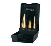 Ruko Terrax by Lot de 3 forets étagés HSS Acier rapide nitrure de titane denture droite, dans les tailles 0/9, solide, 2 en 1, pratique coffret en plastique 1, A101 126tro