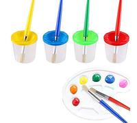 Rukurmo 9 PièCes SéRies Pas de DéVersement Ensemble de Pots de Peinture avec des Pinceaux et Palette de Bacs à Peinture, Gobelets à Peinture avec Couvercles pour Les Enfants Peinture d'art