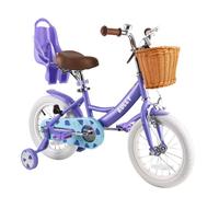 RULLY Vélo Enfant Fille 16 Pouces 4-7 Ans avec Roulettes Stabilisateurs Panier et Siège Poupée - Guidon et Selle Réglables - Violet