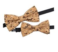 Ruluti 1pair Père & Son Bow Cravates Ensemble De Cork Wood Parent-Enfant Bow Cravates d'arc Ajustables Postes d'arc Pré-attachés pour Adultes Enfants Taille unique