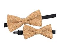 Ruluti 1pair Père & Son Bow Cravates Ensemble De Cork Wood Parent-Enfant Bow Cravates d'arc Ajustables Postes d'arc Pré-attachés pour Adultes Enfants Taille unique
