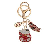 Ruluti Cat Keyring Japanese Fortune Lucky Beckoning Cat Maneki Neko Keyring for Handag Backpack Phone Funny Gifts