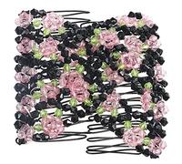 Ruluti Magic Hair Clips Double Slides Stretching Hairpins Crystal Elastic Hair Comb for Women Ladies Girls Pink