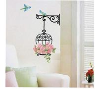 Ruluti Oiseaux Fleurs Cage À Oiseaux Stickers Muraux, Vinyle Amovible Sticker Mural pour Home Art Décoration