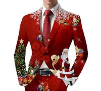 RUMAOZIA Blazer de Noël pour homme - Robe de mariée en tissu - Veste de Noël - Coupe ajustée - Tenue festive - Carnaval - Vacances - Nouvel An - Tenue de Noël pour homme, T rouge., L