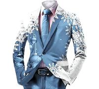 RUMAOZIA Blazer pour Hommes, Noël, Mariage, Affaires, Décontracté, Veste, Costume, Hommes, Imprimée, Flocons de Neige, Blazer, avec Un Bouton, Chic et Élégant Costume de Noël, Grande Taille, Costumes