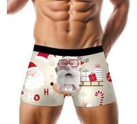 RUMAOZIA Boxer de Noël pour homme - Impression amusante - Motif de Noël - Sous-vêtements pour homme - Mode tendance - Sous-vêtements d'hiver rétro - Costume de Père Noël, P beige, 3XL
