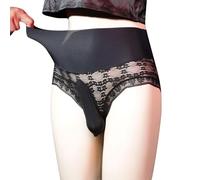 RUMAOZIA Boxer push-up pour homme - Dentelle sexy - Soie glacée - Taille haute - Contrôle du ventre - Sans couture - Boxer sexy pour homme - Lingerie sexy pour homme - Transparent, Noir , M