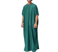 RUMAOZIA Caftan Robe musulmane pour homme Caftan à manches courtes Couleur unie Robe arabe Abaya Robe de prière pour homme Islam Ethnique Ramadan Robe maxi, O Vert., L
