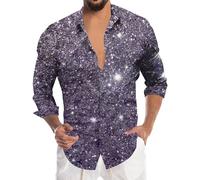 RUMAOZIA Chemise à paillettes pour homme Carnaval Chemise en flanelle pour homme Festive Large avec imprimé brillant et revers Vêtements de fête à la mode Chemises de loisirs lumineuses Tissu