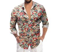 RUMAOZIA Chemise colorée à manches longues pour homme - Style hippies des années 70 - Arc-en-ciel - Rétro - Fleurs hawaïennes - Chemise de loisirs funky hawaïenne - Chemise de fête - Chemise de rue