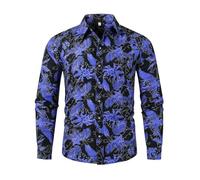 RUMAOZIA Chemise colorée à manches longues pour homme - Style hippies des années 70 - Arc-en-ciel - Rétro - Fleurs hawaïennes - Chemise de loisirs funky hawaïenne - Chemise de fête - Chemise de rue