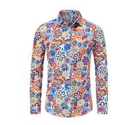 RUMAOZIA Chemise colorée à manches longues pour homme - Style hippies des années 70 - Arc-en-ciel - Rétro - Fleurs hawaïennes - Chemise de loisirs funky hawaïenne - Chemise de fête - Chemise de rue