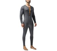 RUMAOZIA Combinaison à manches longues pour homme - Pyjama Loungewear - Grenouillère avec boutons - Longue chemise de nuit - Vêtement de nuit - Combinaison